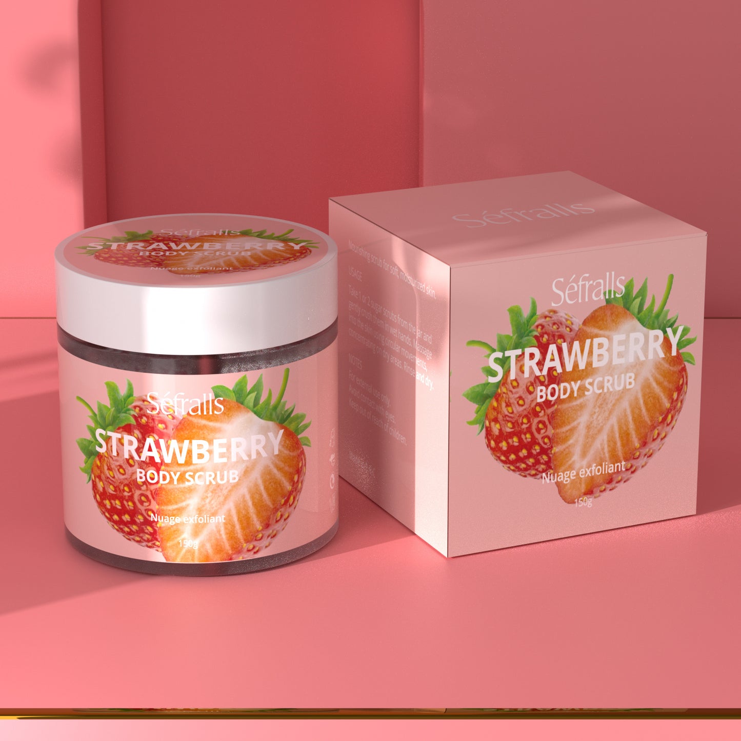 Sefralls Strawberry Body Scrub Exfoliating Hydrating Body Scrub Sugar Scrub Moisturize Smooth Cleansing Skin 150g