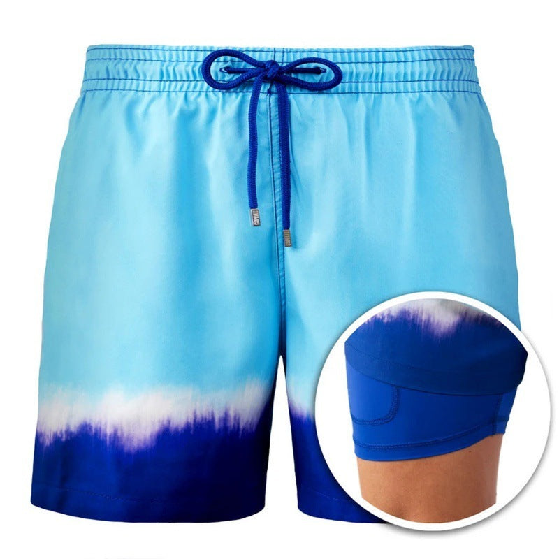 Men's Printed Beach Shorts Sports Double Layer Shorts Summer