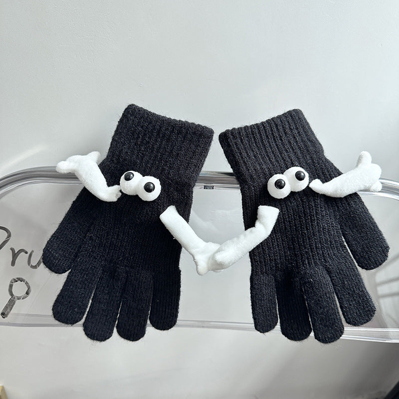 Couple Magnetic Warm Gloves Cute Doll Hand Gloves