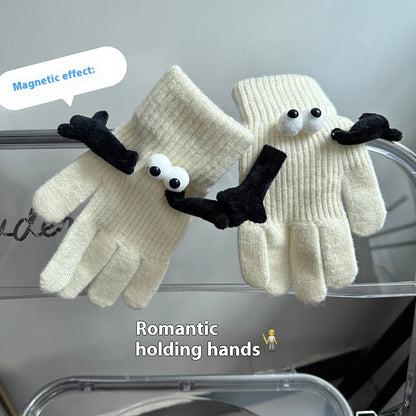 Couple Magnetic Warm Gloves Cute Doll Hand Gloves