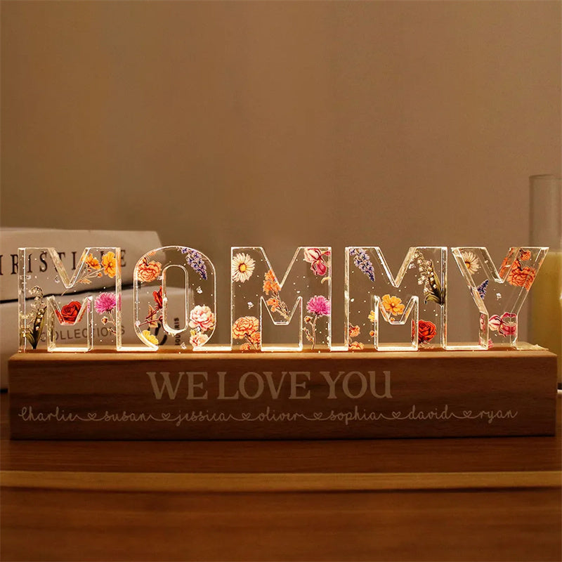 Mother's Day Custom Flower Printed LED Night Light Creative Gift Printing Acrylic Night Light Text Birthday Flower Ornaments