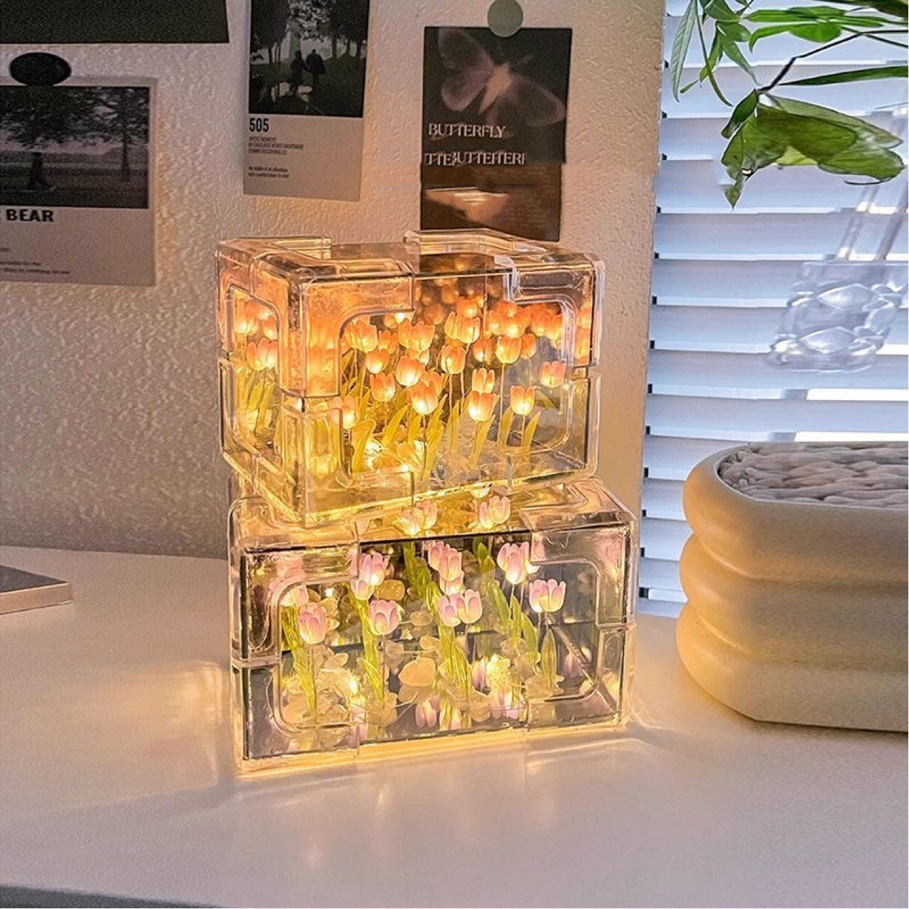 Diy Flower Sea Rubik's Cube Tulip Small Night Lamp