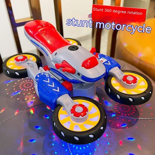 New Electric Deformation Motorcycle Stunt Rotating Universal Car Science Fiction Light Music Children Toy Car